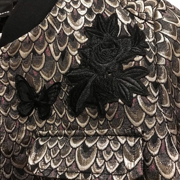 Gold embellished, feather printed Bomber Jacket - Picture 4 of 4